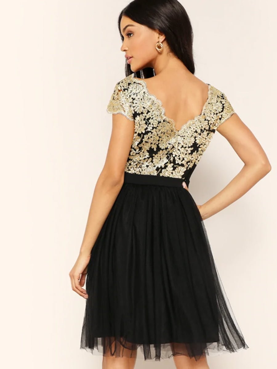 Floral Embroidery Mesh Overlay Dress Periwinkley Shop