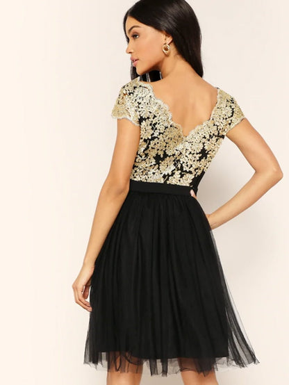 Floral Embroidery Mesh Overlay Dress Periwinkley Shop