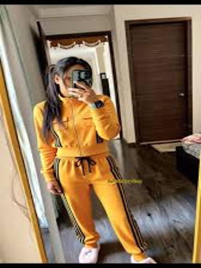 Mustard Striped Jacket and Track Pant Co-ord Set