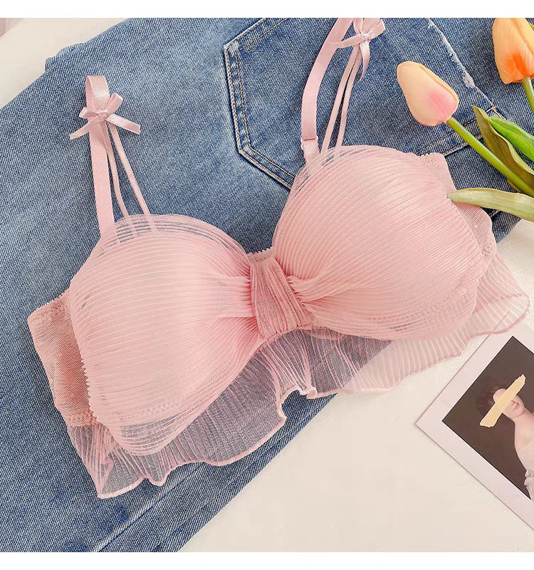 Japanese Lolita Bras for Girls, Wire-Free Bralette, Fold-Bow Periwinkley Shop