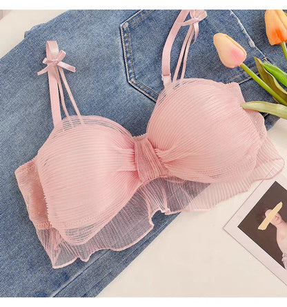 Japanese Lolita Bras for Girls, Wire-Free Bralette, Fold-Bow Periwinkley Shop