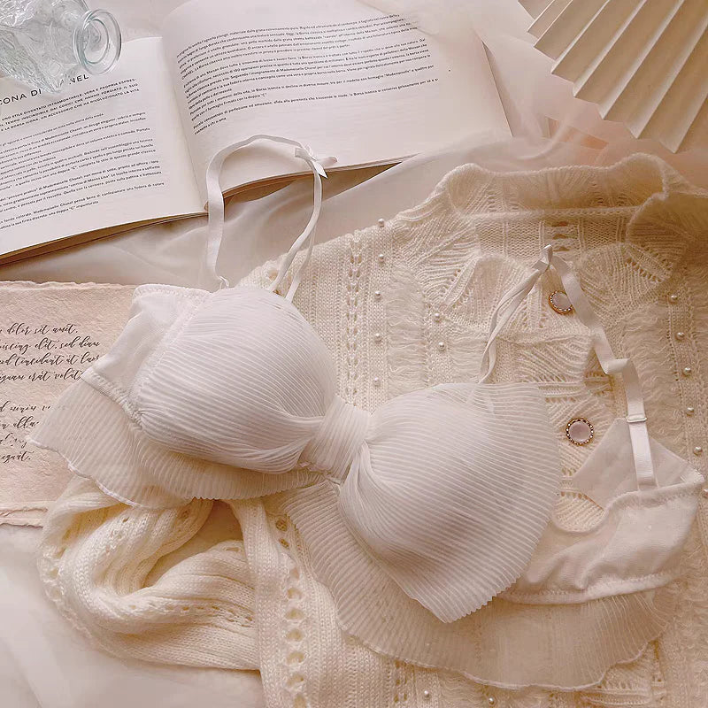 Japanese Lolita Bras for Girls, Wire-Free Bralette, Fold-Bow Periwinkley Shop