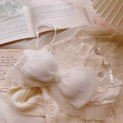 Japanese Lolita Bras for Girls, Wire-Free Bralette, Fold-Bow Periwinkley Shop