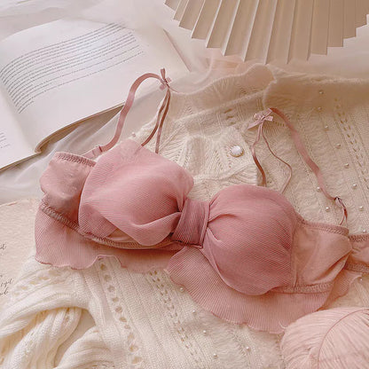 Japanese Lolita Bras for Girls, Wire-Free Bralette, Fold-Bow Periwinkley Shop