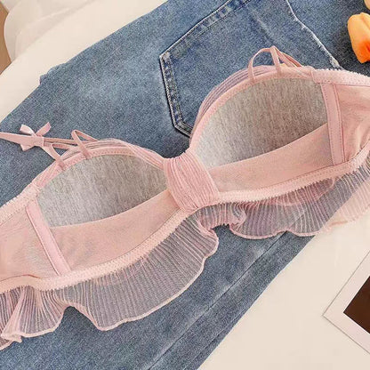 Japanese Lolita Bras for Girls, Wire-Free Bralette, Fold-Bow Periwinkley Shop