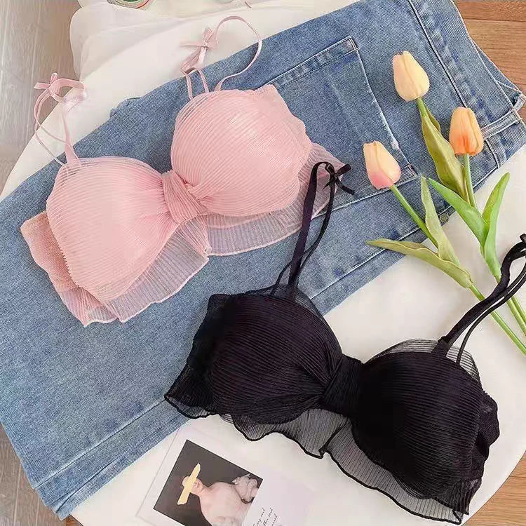 Japanese Lolita Bras for Girls, Wire-Free Bralette, Fold-Bow Periwinkley Shop