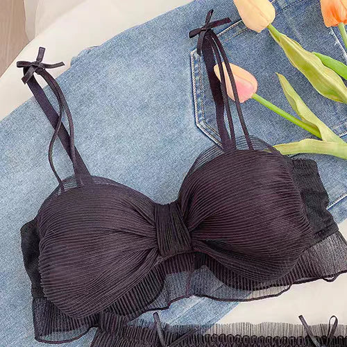 Japanese Lolita Bras for Girls, Wire-Free Bralette, Fold-Bow Periwinkley Shop