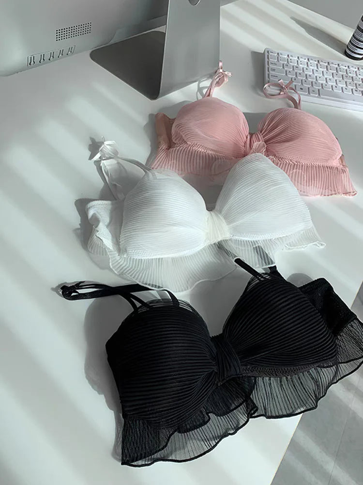 Japanese Lolita Bras for Girls, Wire-Free Bralette, Fold-Bow Periwinkley Shop