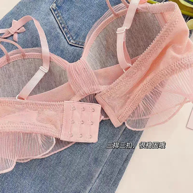 Japanese Lolita Bras for Girls, Wire-Free Bralette, Fold-Bow Periwinkley Shop