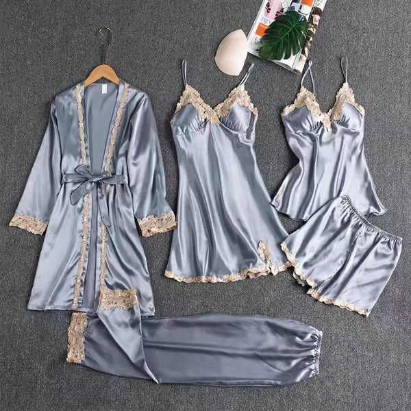 Emily Summer Pajama 5 Piece loungewear, Night suit Set -Grey Periwinkley Shop