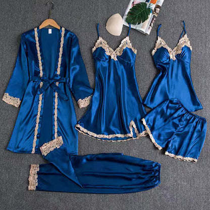 Emily Summer Pajama 5 Piece loungewear, Night suit Set -Navy Blue Periwinkley Shop
