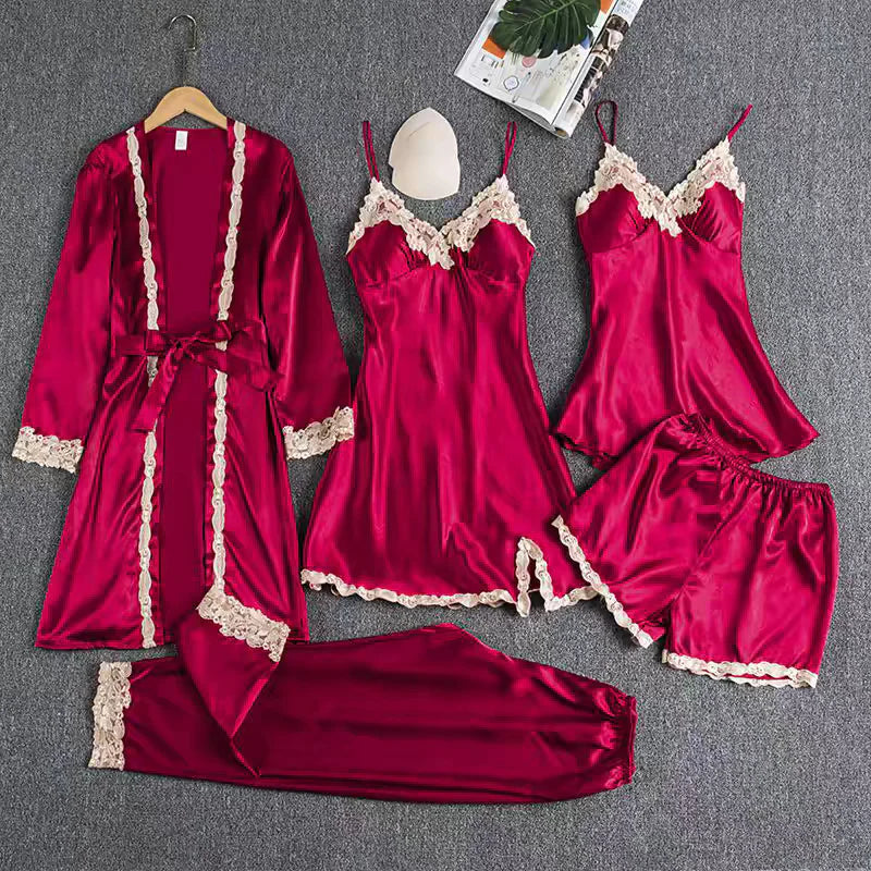Emily Summer Pajama 5 Piece loungewear, Night suit Set -Burgundy Periwinkley Shop