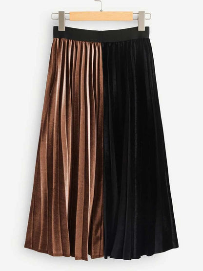 Velvet Color Block Pleated Skirt Periwinkley Shop