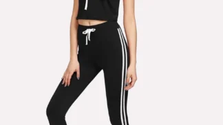 Contrast Striped Tape Side Top With Pants