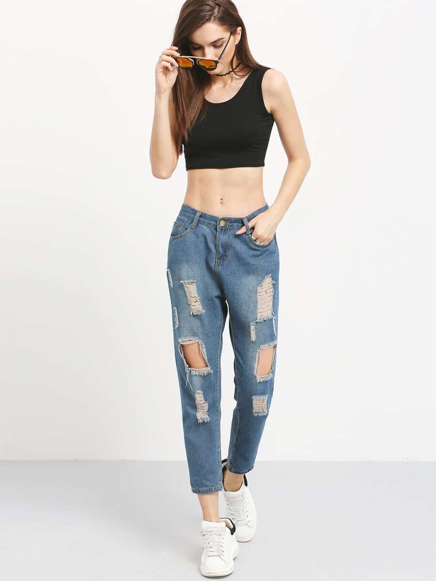 Distressed Boyfriend Ankle Jeans - Periwinkley Shop