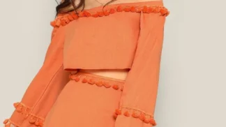 Off Shoulder Tassel Detail Top and Skirt Set